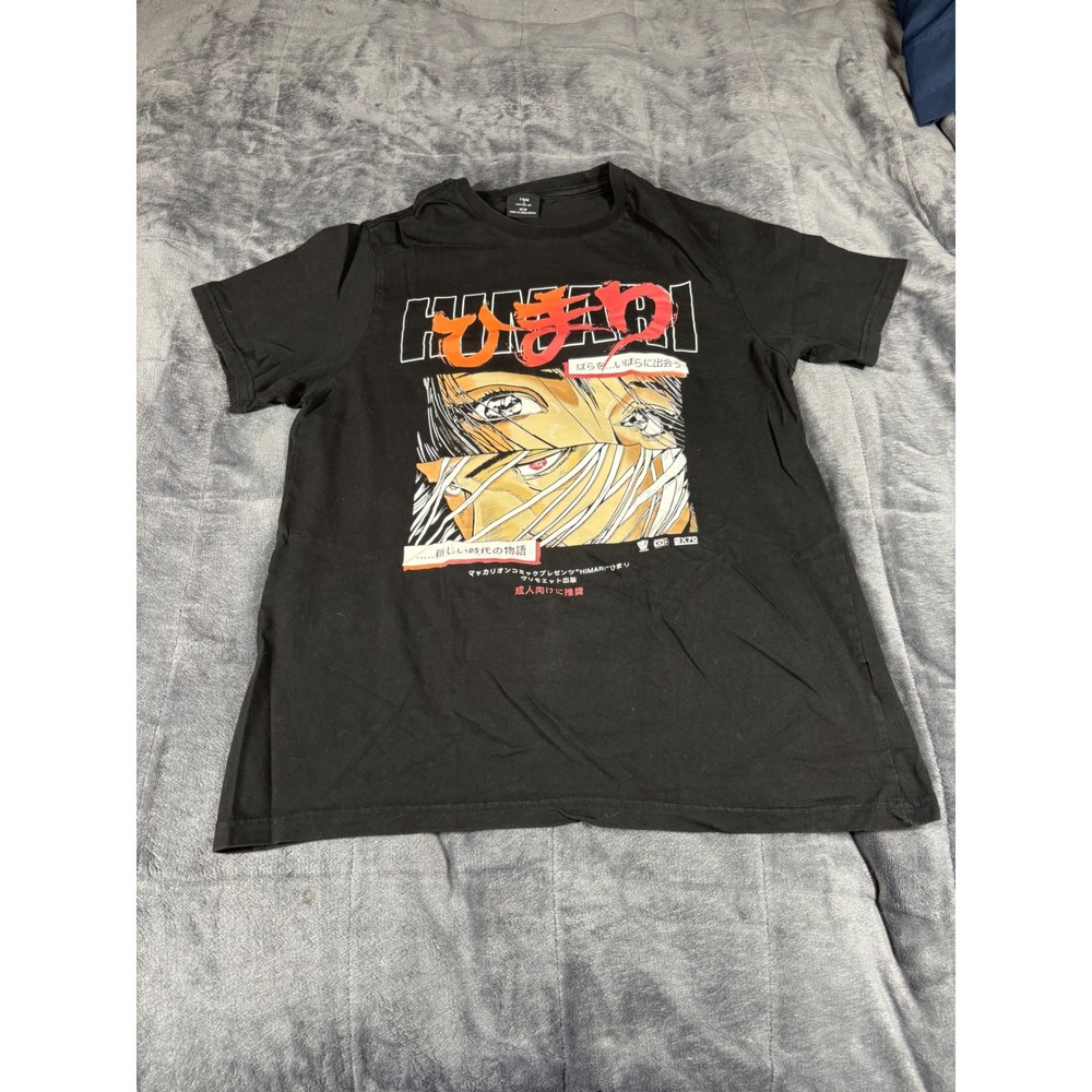 Cotton On T-Bar Mens Black Anime Graphic Print T-Shirt Size M Short Sleeve Tee